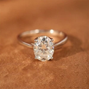1.50 Ct Oval-Cut Real Moissanite Solitaire Engagement Ring 14K White Gold Plated - Picture 1 of 5