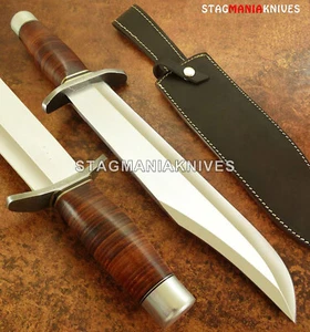 Top Crafted Handmade J2 Steel Stacked Leather Hunting Outdoor Survival Bowie - Picture 1 of 1