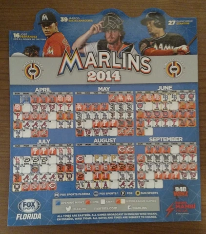 Miami Marlins Magnetic Schedule 2014 Stanton Jose Fernandez - L2 - Fast Ship Cover