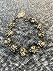 Antique Rosary Roses & Saints Silver Plated Bronze Bracelet 6.5” - Picture 1 of 5