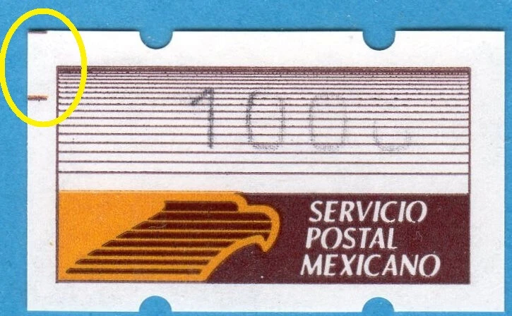 Sello de cajero automático Mexico Eagle 1990 con marca de impresión rara izquierda, 1000 ** Klussendorf Foto 1 de 1
