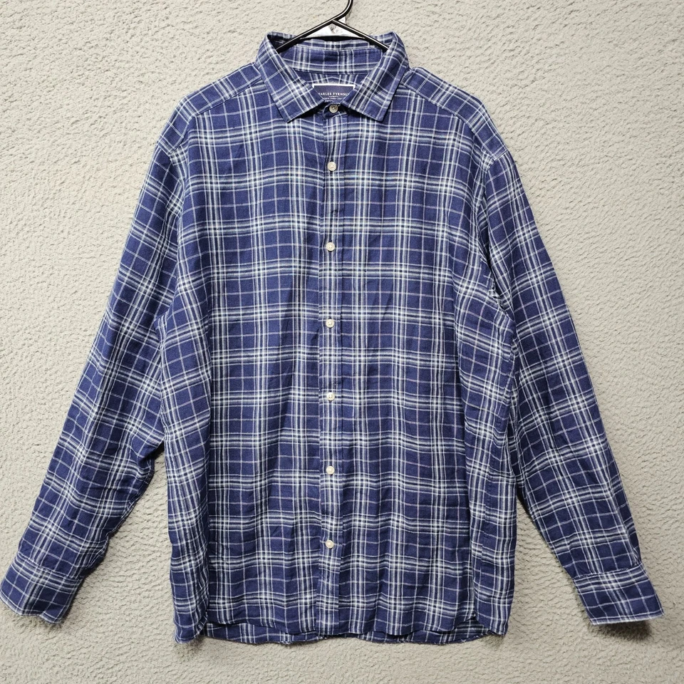 Camisa Charles Tyrwhitt Para Hombre Grande Azul A Cuadros Calce Clásico Lino Abotonada Foto 1 de 4