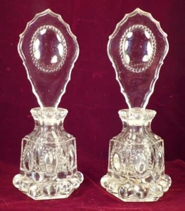 2 Perfume Bottles Beaded Medallion L E Smith Clear Glass Large Stoppers 1940s - Picture 1 of 8