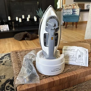 Hamilton Beach Vintage Cordless Burst Steam Iron Silver Stone Non Stick White - Picture 1 of 8