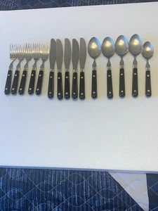 WF MARDI GRAS FLATWARE SET 13 PCS LOT STAINLESS BLACK PLASTIC HANDLES READ DES. - Picture 1 of 17
