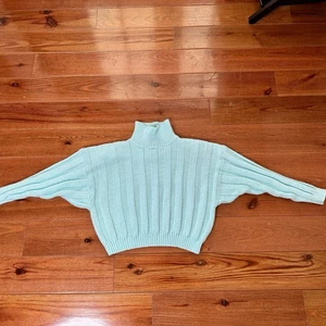 Prezzia Vintage Chunky Cropped Light Teal Sweater 1980’s Women Large - Picture 1 of 8