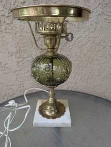 Vtg Green Glass Table Lamp Italian Marble Base Brass - Picture 1 of 22