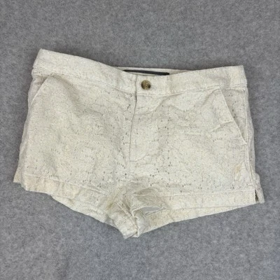 Abercrombie & FItch Womens Ivory Shorts  Silver Metallic Floral Design Size 6 28 - Image 1 of 4