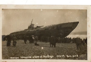 RP WW1 Postcard - U Boat, German Submarine, Beached At Hastings, 1919. - Picture 1 of 2