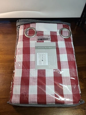 Red/White Buffalo Check Grommet Top Window Curtain Panels 37x95 NEW - Image 1 of 4