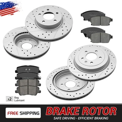 Rotores ranurados perforados delanteros y traseros almohadillas de cerámica para Cadillac ATS 2013-2018 Foto 1 de 4