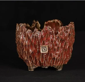 Red Free Form Pottery Succulent Cactus Pot145 Plants Gymno Handmade Home Decor - Picture 1 of 4
