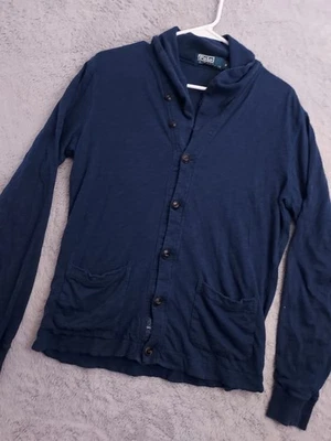 Polo Ralph Lauren Cárdigan Para Hombres Pequeño Ligero Suéter Mantón Desteñido Azul USADO  Foto 1 de 4