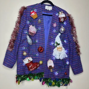 Ugly Christmas Sweater Blazer LIGHTS UP Tacky Lametta Xmas Party Winner Gr. XL - Bild 1 von 5