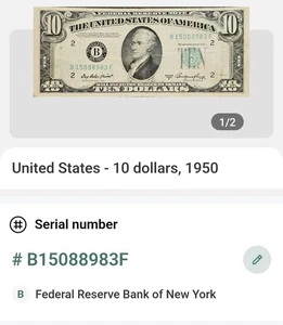 1950 a $10 New York Federal Reserve Note Green Seal In Great Condition. Rare! - Picture 1 of 4