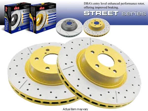 DBA GOLD STREET DRILLED&SLOTTED FRONT SET BRAKE ROTORS 02-05 LANCER LS OZ RALLY - Image 1 of 1