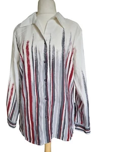 Oscar B Oversize Cream Striped Long Sleeved Blouse Size 14 - Picture 1 of 4