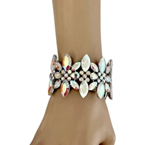 1,75. Breites Aurora Borealis Kristalle silberfarben dehnbar Armband Drag Queen - Bild 1 von 2