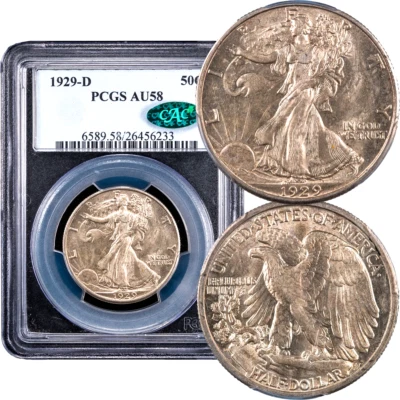 1929-D Walking Liberty Half Dollar 50c PCGS AU58 CAC - Image 1 of 4