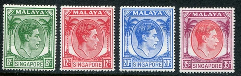 Singapore 1949-52 perf 17½x18 four values to 35c SG 21a-35a hm (cat. £53 as u/m) Cover