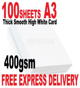 A3 400GSM QUALITY HIGH WHITE SMOOTH CARD X 100 SHEETS - Picture 1 of 1