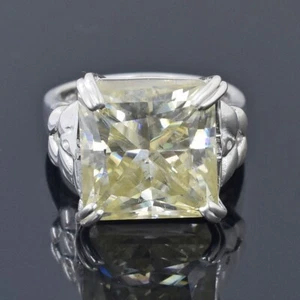 RARE 16 Ct Certified Princess Cut Champagne Diamond Ring 925 Silver - Picture 1 of 7