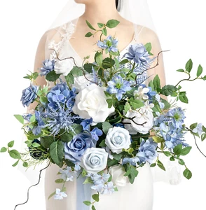 Dusty Blue Wedding Bouquets for Bride, Blue and White Bridal Bouquets for Bride, - Picture 1 of 12