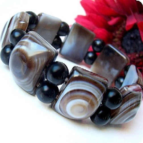 A89* SCHMUCK ARMBAND EDELSTEIN STREIFEN-ACHAT PERLE NEU - Bild 1 von 1