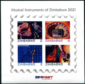 ZIMBABWE 2021 MUSICAL INSTRUMENTS IMPERFORATED SOUVENIR SHEET OF 4 STAMPS MINT - Picture 1 of 3