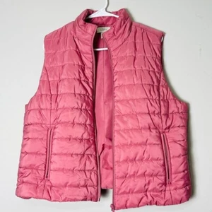 Womens Pink Ann Taylor Loft XL Quilted Puffer Vest Full Zip With Mock Neck - Picture 1 of 9