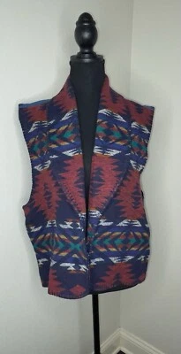 Chaleco Karen Kane vintage para mujer pequeño hecho en Estados Unidos tejido azteca (B1) Foto 1 de 4