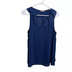Juicy Couture Tank Top Women's XL Blue V-Neck Ruffle Sheer Sleeveless Career - Picture 1 of 9