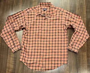 Patagonia Pima Cotton Button Up Shirt Mens Medium Orange Plaid Long Sleeve - Picture 1 of 7