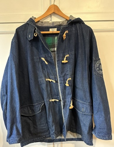 Valentino Blue Denim Cotton Vintage 1980s Coat Hooded Lined Jacket Mens Size M L