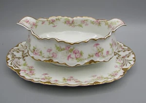 Haviland Gravy w/ Fast Stand - Pink Morning Glories - Schleiger 525 - Picture 1 of 4