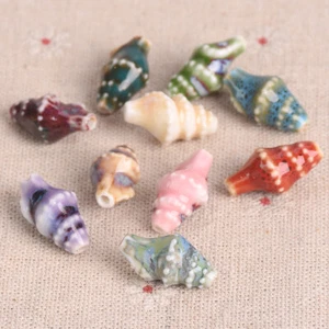 10pcs Ocean Conch Shape 20x11mm Colorful Glazed Ceramic Porcelain Loose Beads - Picture 1 of 23