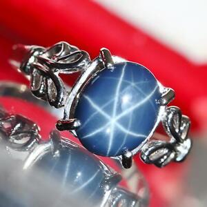 10k white gold ring 2.5ct defused blue star sapphire size 9 antique 3.4gr