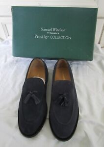 NEW Samuel Windsor Navy Blue Leather Suede Slip On Shoes UK 10