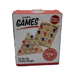 Mini 2 PC Wooden Games Tic Tac Toe & Tricky Triangle Table Family Classic Home - Picture 1 of 10
