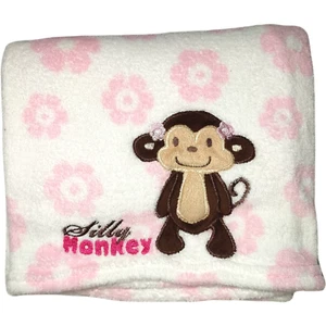 Flaw * Baby Kiss htf Monkey Flower Blanket Security Lovey White Pink - Picture 1 of 4
