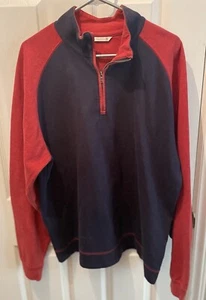 Cutter & Buck Men’s Size Large Pullover Quarter Zip Sweater Red Blue - Picture 1 of 7