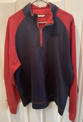 Cutter & Buck Men’s Size Large Pullover Quarter Zip Sweater Red Blue - Image 1 of 4