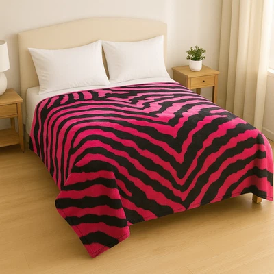 Чрезвычайно мягкий и теплый королева размер плюшевое одеяло, яркий розовый зебра одеяло - Изображение 1 из 3