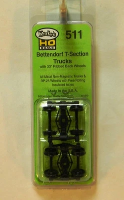 NEW HO Kadee #511 Bettendorf Trucks w/33" Ribbed Back Code 110 Wheels 1 Pair - Image 1 of 3