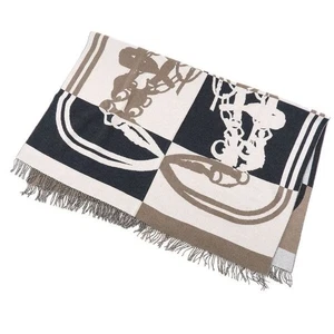 Hermes Paris Fringe Throw Blanket Beige Wool Cashmere Size 136×170cm - Picture 1 of 9