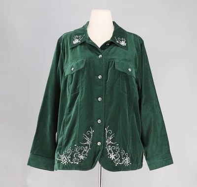 NWT QUACKER FACTORY Green Embellished Velvet Jacket Size 1X - Image 1 of 4