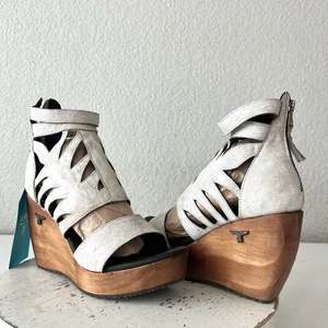 Botas Lane BECCA Cuñas Mujer Talla 7 Vaquera Occidental Sandalias Tacón Blanco 4" - Imagen 1 de 12