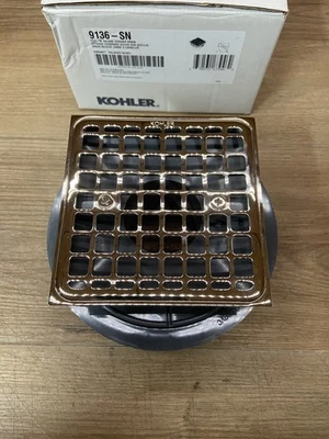 Drenaje de ducha Kohler K-9136-SN Clearflo diseño cuadrado azulejo, níquel pulido Foto 1 de 2