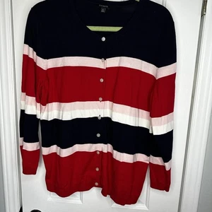 Talbots Rot Rosa Marine Blau XL Strickjacke Langarm Baumwolle Viskose - Bild 1 von 6