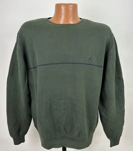 Vintage Nautica Pullover Herren Medium dunkelolivgrün Baumwolle Rundhalsausschnitt Papa 90er Y2K - Bild 1 von 12